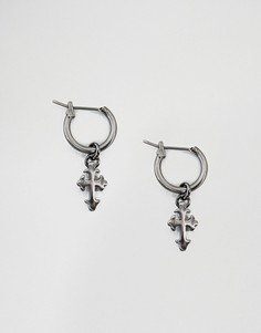 Серьги-кольца цвета античного серебра с подвесками-крестами Simon Carter - Серебряный