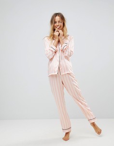 Атласная пижама в полоску Loungeable - Розовый