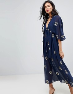 Платье миди с вышитыми листиками Stevie May - Синий