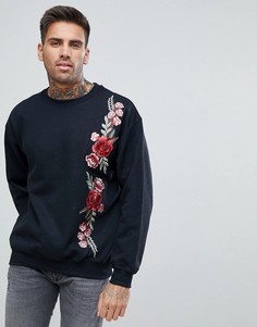 Черный свитер с цветочной вышивкой boohooMAN - Черный