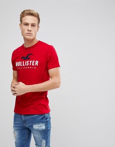 Красная футболка с большим логотипом Hollister - Красный