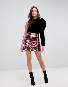 Клетчатая мини-юбка с пайетками River Island - Розовый