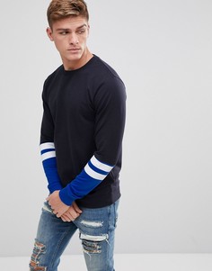 Свитшот с круглым вырезом и полосками на рукавах Only & Sons - Темно-синий