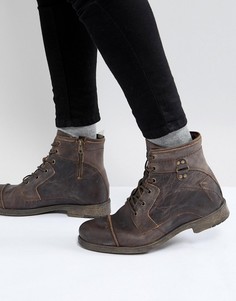 Коричневые кожаные ботинки в стиле милитари River Island - Коричневый
