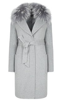 Шерстяное пальто с отделкой мехом енота La Reine Blanche
