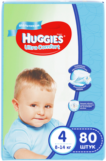 Подгузники Huggies Ultra Comfort для мальчиков 4 (8-14 кг) 80 шт.