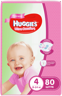 Подгузники Huggies Ultra Comfort для девочек 4 (8-14 кг) 80 шт.