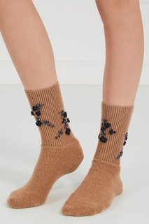 Коричневые шерстяные носки с вышивкой No21