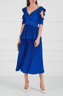Синее платье с плиссировками Self Portrait