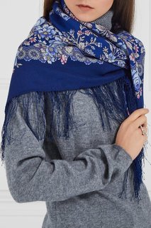 Синий платок с мелкими розами Павловопосадская Платочная Мануфактура