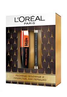 Набор для макияжа глаз LOreal Paris Тушь для ресниц "Мега Объем Мисс Хиппи", 8,5 мл + Карандаш "Color Riche" Le Smoky, оттенок 201