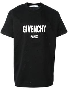 футболка с принтом логотипа и рваными деталями Givenchy