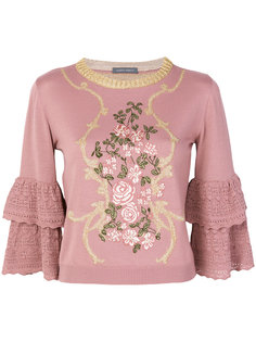 свитер с цветочным узором и оборками Alberta Ferretti