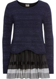 Пуловер вязаный со вставкой из сеточки (темно-синий/черный) Bonprix