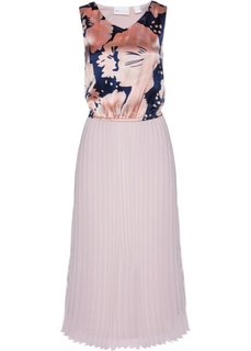 Длинное плиссированное платье (розовый матовый/темно-синий с принтом) Bonprix