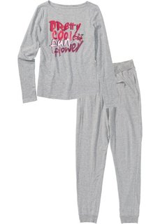 Пижама (светло-серый меланж с цветочным принтом) Bonprix
