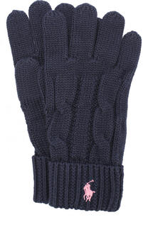Хлопковые перчатки фактурной вязки с логотипом бренда Polo Ralph Lauren