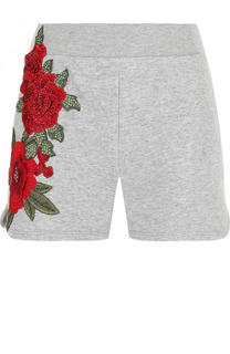 Хлопковые мини-шорты с эластичным поясом и цветочной вышивкой Philipp Plein