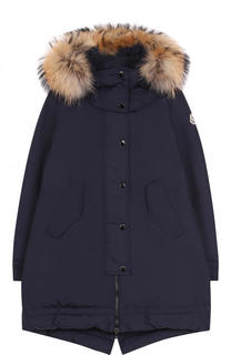 Пуховое пальто с меховой отделкой на капюшоне Moncler Enfant