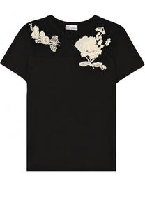 Хлопковая футболка с прозрачной вставкой и контрастной вышивкой REDVALENTINO