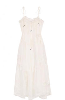 Шелковое кружевное платье с поясом Zimmermann