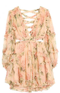 Шелковое мини-платье с цветочным принтом Zimmermann