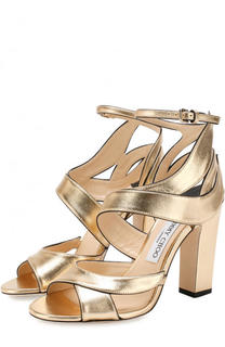 Босоножки Falcon 100 из металлизированной кожи на устойчивом каблуке Jimmy Choo