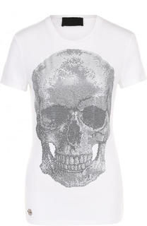 Приталенная однотонная футболка со стразами Philipp Plein
