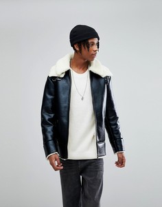 Черная oversize-куртка с искусственной цигейкой ASOS - Черный