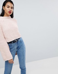 Вязаный джемпер с рукавами клеш Missguided - Розовый