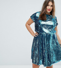 Короткое приталенное платье с пайетками TFNC Plus - Синий