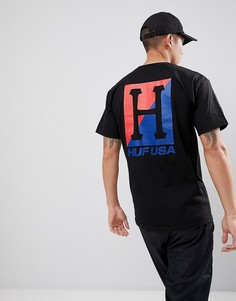 Футболка с большим принтом на спине HUF - Черный