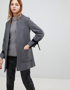 Пальто из смешанной шерсти с завязками на рукавах Helene Berman - Серый