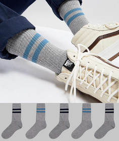 Набор из 5 пар серых носков в спортивном стиле с синими полосками ASOS - Серый