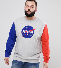 Свитшот с принтом NASA и контрастными рукавами ASOS PLUS - Серый