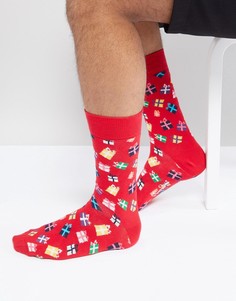 Новогодние носки с рисунком Happy Socks - Красный