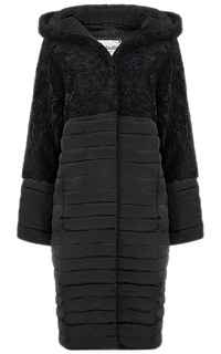 Комбинированное пальто-пуховик из овчины и текстиля Virtuale Fur Collection