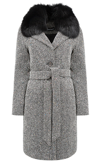 Пальто с поясом и отделкой мехом La Reine Blanche
