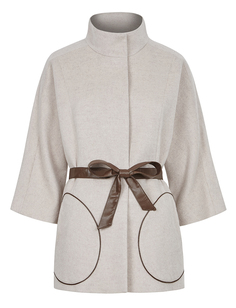 Шерстяное пальто с контрастным поясом La Reine Blanche