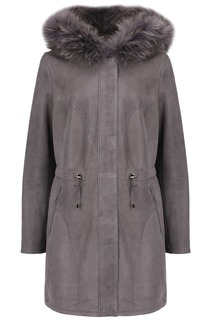 Дубленка-парка из овчины с отделкой мехом енота и капюшоном LE Monique