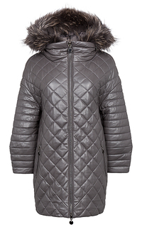 Удлиненная куртка из натуральной кожи с отделкой мехом енота La Reine Blanche