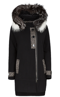 Шерстяное утепленное пальто с отделкой мехом лисы Violanti
