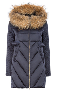 Утепленное пальто с отделкой мехом енота и трикотажем Malinardi