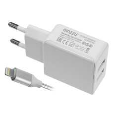 Зарядное устройство Ginzzu 2xUSB 3.1A White + кабель 8-pin 1.0m GA-3313UW