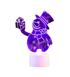 Новогодний сувенир Neon-Night Снеговик с подарком 2D 10cm LED RGB 501-054