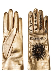Золотистые перчатки с вышивкой Gucci