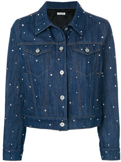 джинсовая куртка с украшением из кристаллов Miu Miu