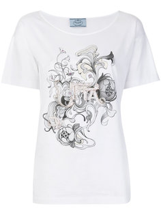 футболка с цветочным принтом и пайетками Prada
