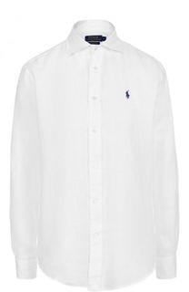 Льняная блуза с вышитым логотипом бренда Polo Ralph Lauren
