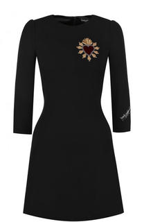Шерстяное приталенное мини-платье с укороченным рукавом Dolce &amp; Gabbana